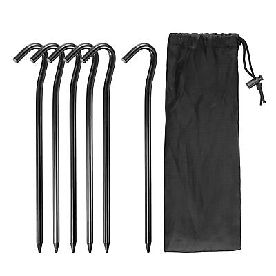 #ad 1 Set Tent Stakes with Hook 7.2quot; Aluminum 6Pcs and Storage Bag Black $12.45
