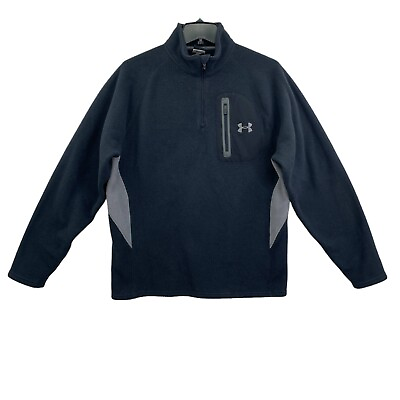 #ad Under Armour Mens Fleece Sweatshirt Black 1 4 Zip Color Block Athletic Logo M $8.39