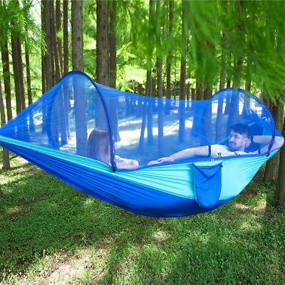 #ad 660lbs Portable Double Person Camping Hammock Tent with Mosquito Net Hanging Bed $15.99