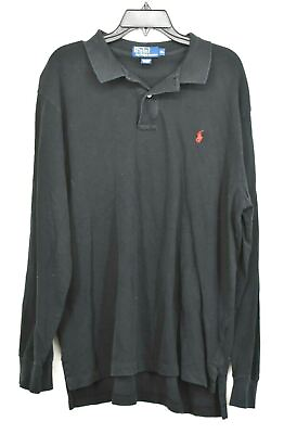 #ad Ralph Lauren Men Black Cotton Collared Long Sleeve Low High Polo Golf T Shirt XL $16.23