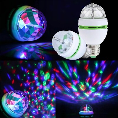#ad E27 RGB Crystal Ball Auto Rotating LED Stage Light Bulb Disco Party Bulb Lamp $6.89