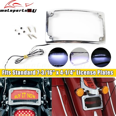 #ad Chrome Motorcycle License Plate Holder Frame w LED For Electra Glide Road Glide $34.99