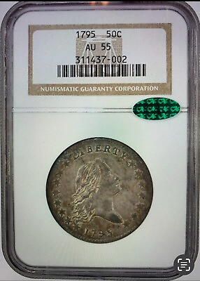 #ad 1795 FLOWING HAIR HALF DOLLAR NGC CAC AU55 OUTSTANDING ORIGINAL COLOR amp; SURFACES $26500.00