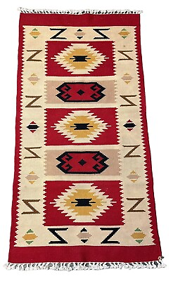 #ad Handmade Vintage Rug 100% Wool Turkish Anatolian Flat Weave Design 2#x27;2 x 4#x27;4 $89.90