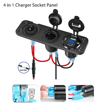 #ad Nilight 4 in 1 Cigarette Lighter Charger Socket Panel QC3.0 Dual USB Waterproof $24.98