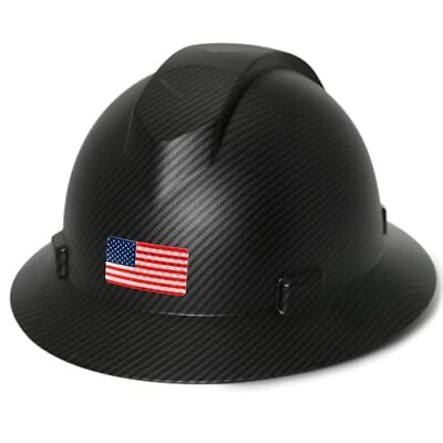 #ad Black Carbon Fiber Pattern Full Brim Hard Hat with Anti Collision Strip Hard ... $50.22
