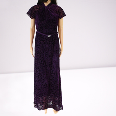 #ad RALPH LAUREN WOMEN Dress PLUM Purple Floral Burn Out Velvet Long Dress Size 6 G4 $96.30