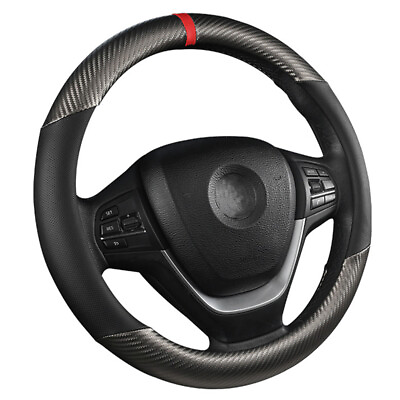 #ad Carbon Fiber Black Leather Car Steering Wheel Cover Anti slip Car Accessories US $15.33