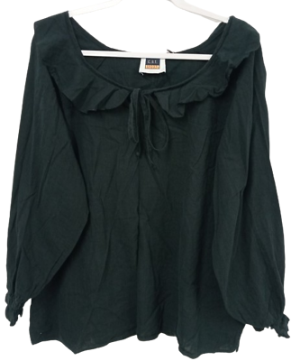 #ad C.S.T sport black v neck tie knot ruffle overlay long sleeve plus top 1X $16.99