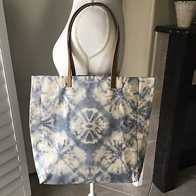 #ad NEW Canvas Tote Bag Shopper Purse Blue Tie Dye Look Boho with Pocket 100% Cotton $17.05