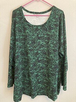 #ad Avenue Women’s Green Black Floral Paisley Top Plus Size 1X 22 24 $15.00