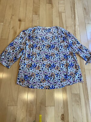 #ad Cynthia Rowley Floral Print 100% Rayon 3 4 Sleeve Top Womans Size 2X Tie Sleeve $15.94
