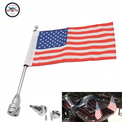 #ad Motorcycle Chrome USA Flag pole Luggage Rack Mount For Harley Street Indian BMW $15.80