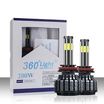 #ad 6 Side Illuminated LED Headlight Bulbs H11 H8 H9 Low Beam Kit White Bright 8000K $19.99