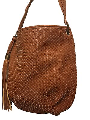 #ad Sondra Roberts Squared Handbag Hobo Brown Weave Faux Leather Purse Shoulder Bag $39.00