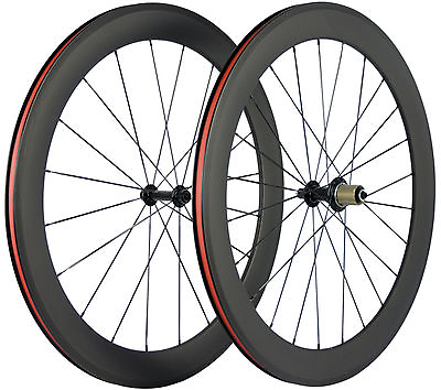 #ad 700C 60mm Road Bike Wheels Clincher Carbon Wheelset Front amp; Rear Wheels Bicycle $370.00