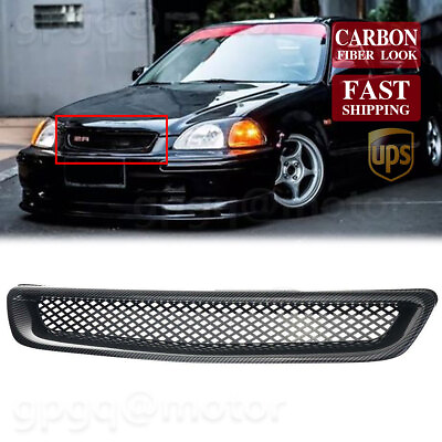 #ad #ad For Honda Civic 96 1998 Type R Style Carbon Fiber Front Hood Bumper Grille Grill $19.99