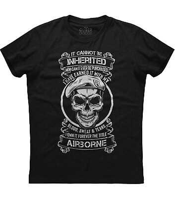 #ad It Cannot Be Inherited New Men#x27;s Shirt Airborne Owned Title Skull Cap Casual Tee $17.95