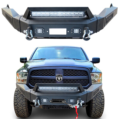 #ad For 2013 2018 Dodge RAM 1500 Steel Texture Black Front Bumper w 4xLED Lights $739.99