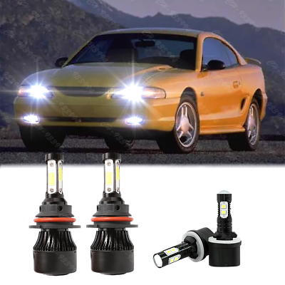 #ad 4X LED Headlight Fog Light Bulbs Kit 6000K For Ford Mustang Gt Svt Cobra 1994 04 $26.89