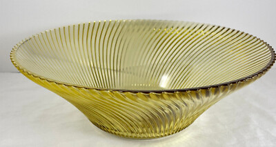 #ad Yellow Swirl Serving Bowl Federal Glass Diana 11quot; Vintage MCM Art Deco $27.00