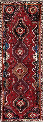 #ad Vintage Tribal Geometric Red Wool Hand knotted Kashkoolii Runner Rug 4x11 $425.00