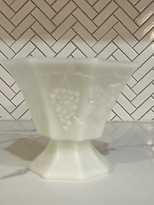 #ad Anchor Hocking Milk Glass Open Candy Dish Grape Design Non Stippled Vintage 5 in $10.00