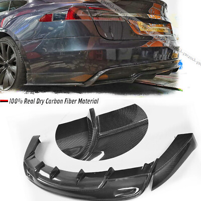 #ad Real Carbon Rear Bumper Diffuser Lip Side Splitters For Tesla Model S 2016 2019 $569.99