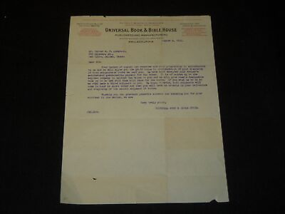 #ad 1918 UNIVERSAL BOOK amp; BIBLE HOUSE TYPED LETTER PHILADELPHIA J 5354 $30.00