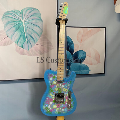 #ad Factory Custom Blue Floral Tele Electric Guitar TL69 Chrome Hardware Solid Body $187.06