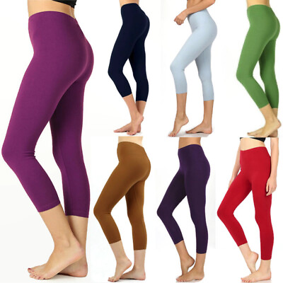 #ad Womens ZENANA Premium Cotton Capri Leggings Basic Cotton stretch Pants Yoga S 3X $13.99