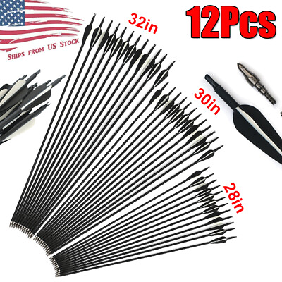 #ad 12Pcs 28 30 32in Carbon Arrows Archery Hunting SP500 For Compound amp; Recurve Bow $27.16