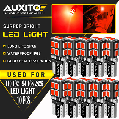 #ad AUXITO 10X LED Parking Light Bulbs 168 194 2825 T10 Wedge Canbus Super Red EOA $14.24