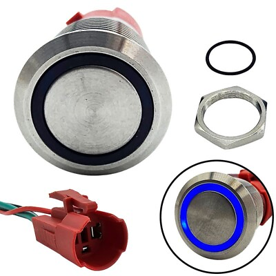 #ad Round Switch 240VAC Push Button Stainless ON OFF 16mm LED Ring Blue AU $20.00