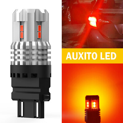#ad AUXITO Pure Red LED Stop Brake Tail Light Bulbs 3157 4157 CANBUS Free Return 2x $12.99