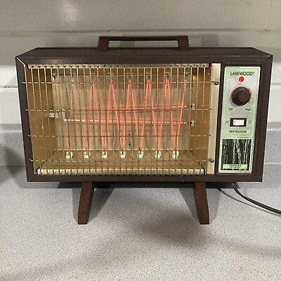 #ad Vtg Lakewood Model 415 Electric Portable Space Heater 1200 1500 Watts Brown Camp $83.99