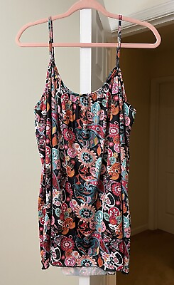 #ad Artsy Cami Top Flowy Silky Pink Teal Floral Bohemian Paisley Women#x27;s 2X Plus $9.49
