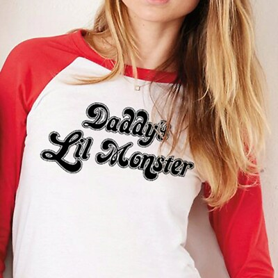 Harley Quinn Cosplay Shirt Daddy#x27;s Lil Monster Suicide Squad 3 4 Sleeve T $18.95