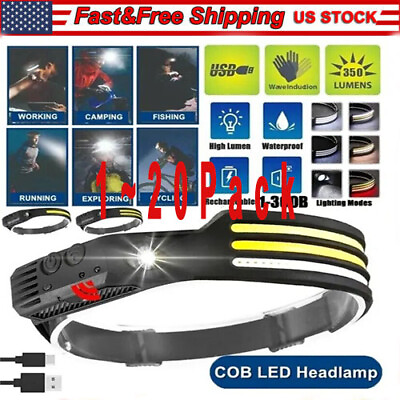 #ad COB LED Headlamp USB Rechargeable Headlight Bar Head Band Torch Work Light 6000K $68.18