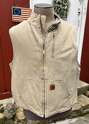 #ad Carhartt Sherpa Lined Jacket Vest V33 266 Sandstone Cottonwood XL 2012 Canvas $39.99