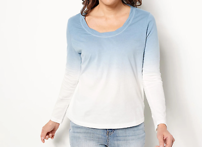 #ad Candace Cameron Bure The Ocean Dipped Long Sleeve Top Ash Blue 1X $26.00