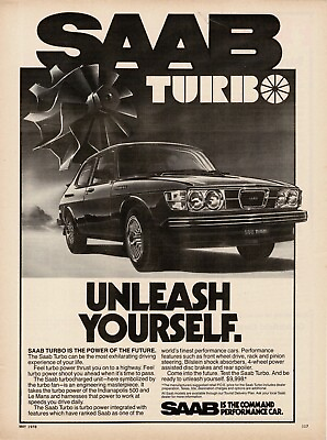 #ad 1978 SAAB 99 Turbo unleash yourself Vintage Print Ad $8.95
