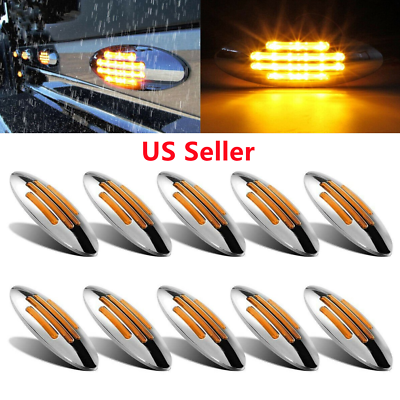 #ad 10 x Amber 12V Thin Side Marker Lights Clearance 24 LED Chrome For Freightliner $52.24