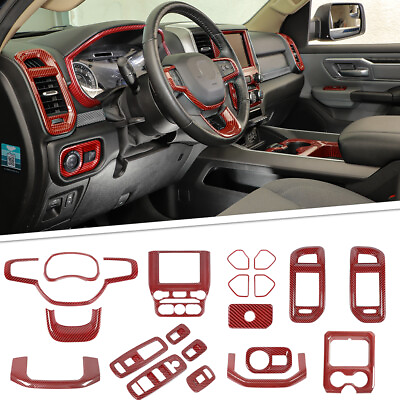 20x Interior Decoration Cover Trim Kit For Dodge Ram 1500 2019 Red Carbon Fiber $283.99