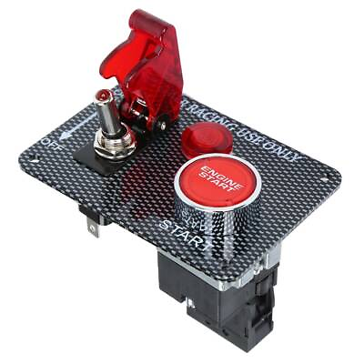 #ad 12V Racing Car Carbon Ignition Button Switch Panel Engine Start Push LED Toggle $15.29