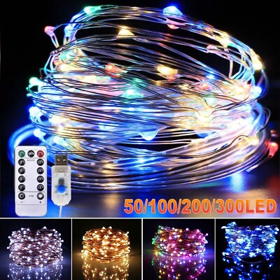 #ad USB Twinkle LED String Fairy Lights 200 300LED Copper Wire Party Decor W Remote $11.29