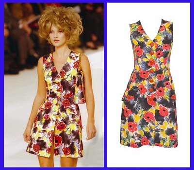 #ad 1997 VINTAGE CHANEL SLEEVELESS FLORAL DRESS In Yellow Size FR 38 $4850.00