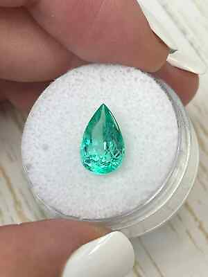 #ad 2.94 Carat VS Clarity Bright Green Natural Loose Colombian Emerald Pear Cut $3900.00