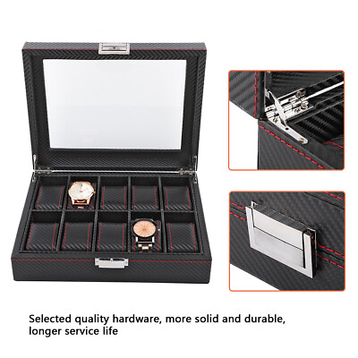 #ad 10Slot Carbon Fiber Watch Box Jewelry Storage Collector Organizer Case HR6 $62.68
