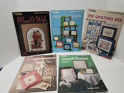 #ad Lot of 5 Leisure Arts Cross Stitch Leaflets Vintage 1980s $24.99